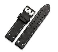 JUANZD Correas de cuero con doble hilera de agujeros de 20 mm y 22 mm compatibles con la correa de reloj Hamilton Rivet for hombre, cinturones de reloj de aviación de color caqui for piloto(Black-Blac