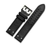 JUANZD Correas de cuero con doble hilera de agujeros de 20 mm y 22 mm compatibles con la correa de reloj Hamilton Rivet for hombre, cinturones de reloj de aviación de color caqui for piloto(Black-blac