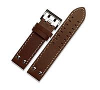 JUANZD Correas de cuero con doble hilera de agujeros de 20 mm y 22 mm compatibles con la correa de reloj Hamilton Rivet for hombre, cinturones de reloj de aviación de color caqui for piloto(Brown-Blac