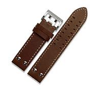 JUANZD Correas de cuero con doble hilera de agujeros de 20 mm y 22 mm compatibles con la correa de reloj Hamilton Rivet for hombre, cinturones de reloj de aviación de color caqui for piloto(Brown-Silv