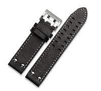 JUANZD Correas de cuero con doble hilera de agujeros de 20 mm y 22 mm compatibles con la correa de reloj Hamilton Rivet for hombre, cinturones de reloj de aviación de color caqui for piloto(Black-Silv