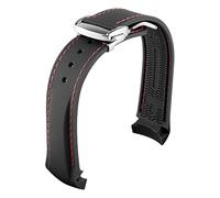 JUANZD Correas de reloj de silicona de goma de 20 mm, 22 mm, 19 mm y 21 mm con extremo curvo compatibles con relojes Omega AT150 SeaMaster 007 compatibles con correas de reloj de marca(Black red silve