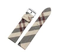 JUANZD Cuero de patrón a cuadros +PU Correa 12 14 16 18 20 20 mm Pulsera marrón negro compatible con Burberry BU19384 Cadena de relojes de hombres y mujeres(Rice white silver A,16mm)