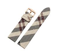 JUANZD Cuero de patrón a cuadros +PU Correa 12 14 16 18 20 20 mm Pulsera marrón negro compatible con Burberry BU19384 Cadena de relojes de hombres y mujeres(Ricewhite rosegold A,20mm)