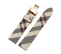 JUANZD Cuero de patrón a cuadros +PU Correa 12 14 16 18 20 20 mm Pulsera marrón negro compatible con Burberry BU19384 Cadena de relojes de hombres y mujeres(Rice white gold B,14mm)