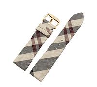 JUANZD Cuero de patrón a cuadros +PU Correa 12 14 16 18 20 20 mm Pulsera marrón negro compatible con Burberry BU19384 Cadena de relojes de hombres y mujeres(Rice white goldA,20mm)