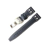 JUANZD Marcas 22 mm de banda de cuero de cuero de cuero de cuero de 22 mm de color marrón oscuro compatible con IWC Big Pilot Rivet Dessplement Clopp Watch Store Pulsera(Black silver clasp)