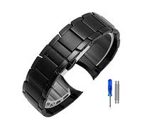 JUANZD Mira bandas de acero inoxidable compatible con Armani AR2452 AR2453 AR2448 Mira Strap Watchband Butterfly Buckle Scrub Negro Silver Rose Gold(Schwarz)