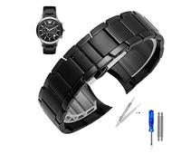 JUANZD Mira bandas de acero inoxidable compatible con Armani AR2452 AR2453 AR2448 Mira Strap Watchband Butterfly Buckle Scrub Negro Silver Rose Gold(Schwarz)