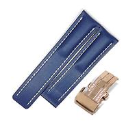 JUANZD Mira la banda compatible con Breitling Superocean Avenger Navitimer Reloj de reloj de reloj de cuero real Accesorios de reloj de reloj Reloj Pulsera Cinturón(Blue-Rose Buckle1,20mm)