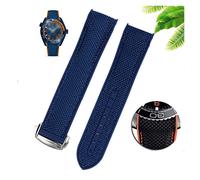JUANZD Pulsera de 20mm22mmwatch compatible con omega 300 Seamaster 600 Planet Ocean Hebilla plegable Silicona Nylon Strap Watch Accessories Watch Band(Blue Silver,22mm)