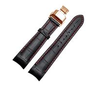 JUANZD Pulsera de cuero Correa de reloj de extremo curvado 20 mm compatible con ciudadano BL9002-37 05A BT0001-12E 01A Banda de vigilancia de 21 mm Band de 22 mm(Black red rose,21mm)