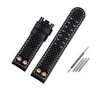 JUANZD Pulsera de cuero de cuero de fibra de carbono Banda de reloj de 22 mm compatible con Hamilton Khaki Field H77696793 Accesorios for vigilancia(Black-no buckle)