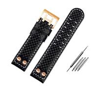 JUANZD Pulsera de cuero de cuero de fibra de carbono Banda de reloj de 22 mm compatible con Hamilton Khaki Field H77696793 Accesorios for vigilancia(Black-rose gold)
