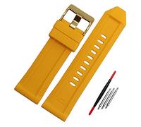 JUANZD Pulsera de goma de silicona correa de reloj 26mm Compatible con Diesel DZ4496 DZ4427 DZ4487 DZ4323 DZ4318 DZ4305 correa de reloj for hombre(Yellow gold buckle)