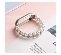 JUANZD Pulsera De Niña Compatible con Mi Band 6 Bandas Pulsera Correa De Pulsera Elástica Compatible con Mi Band 3/4/5 Joyería Pearl Dressy Band Bling(A White,Mi Band 4)