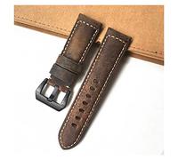 JUANZD Retro de 24 mm de color loco de cuero de cuero de cuero de color marrón oscuro compatible con PAM PAM111 PAM441 PAM914 Mira el cinturón de correa(With black buckle)