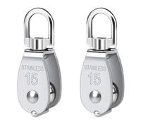 Juanzhiq Polea Bloque de Polea Simple de Acero Inoxidable 304 M15 de Polea de Rodamiento Giratorio Pequeño y Resistente para Aparejos, Paquete de 2