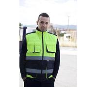 Juba Chaleco multibolsillos con bandas reflectantes 3M, acolchado, Amarillo flúor/marino, L