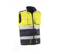 Juba Chaleco multibolsillos con bandas reflectantes 3M, acolchado, Amarillo flúor/marino, M
