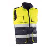 Juba Chaleco multibolsillos con bandas reflectantes 3M, acolchado, Amarillo flúor/marino, S