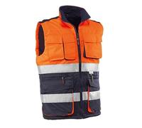 Juba Chaleco multibolsillos con bandas reflectantes 3M, acolchado, Naranja flúor/marino, L