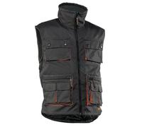 Juba, Chaleco Trabajo hombre, Multibolsillos de poliéster Oxford/PU Forro polar 3/4 Negro con detalles naranjas, talla XL