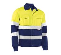 JUBA Chaqueta multibolsillos 60% algodón/ 40% pol. 240 g/m², bandas reflectantes. Amarillo flúor/marino - SIZE: 3XL