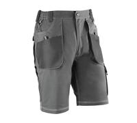 Juba Pantalón Corto Multibolsillos 68% algodón, 30% poliéster y 2% Elastano.260 g/m², Gris con Detalles Negros, XL