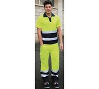 Juba Polo manga corta 100% poliéster de 140 g/m², con bandas reflectantes, Amarillo flúor/marino - SIZE: XXL