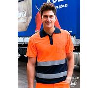 Juba Polo manga corta 100% poliéster de 140 g/m², con bandas reflectantes, Naranja flúor/marino - SIZE: XXL