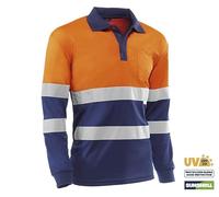 Juba Polo manga larga 100% poliéster de 140 g/m², con bandas reflectantes, Naranja flúor/marino - SIZE: XXL