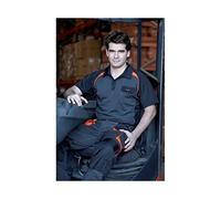 Juba Polo transpirable manga corta bolsillo en el pecho, 100% pol, de 170 g/m², Negro detalles naranjas - SIZE: XL