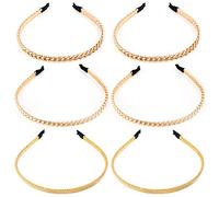 Jubaopen 6PCS diademas de cadena metálica Banda de Pelo Metal Cinta de Pelo Metal Diadema Fina Diadema Retro de Vintage para Niñas Mujeres Boda, Fiesta, Graduación (3Tipos)