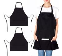 Jubatus Paquete de 2 delantales ajustables con 3 bolsillos, delantales de cocina de chef para mujeres y hombres, color negro