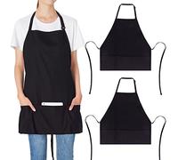 Jubatus Paquete de 2 delantales ajustables de 3 bolsillos, 100% algodón, delantales de cocina para mujeres y hombres, color negro