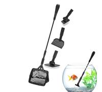 Jubepk Aquarium Cleaning Tools, Adjustable Cleanings Kit, 26.5/12/3 Inches, Reusable Algae Scraper Set, Soft Sponge Brush Net Combo for Terrarium and Planted Maintenance, Black