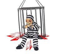 Jubepk Decoración de Halloween con sensor de movimiento - Cráneo de jaula activada por movimiento - Juguete terrorista de prisionero parlante para ojos luminosos, para colgar eléctricamente