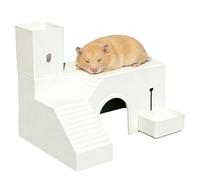 Jubepk Gerbils House Ladder, Hamster Castle Bed, 10 Inch Small Animal Playhouse with Climbing Feature, Wooden Pet Shelter with Sleeping Area, Indoor Home Cage Accessory for Dwarf Syrian Mice