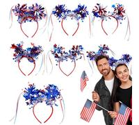 Jubepk Hoops de cabello y azul rojo, tocado patriótico,6x Red White and Blue Hair Hoops | Decoraciones de favores, diademas patrióticos de diseño clásico para el Día de los Caídos, Día del Trabajo,