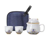 Jubepk Juego de teteras de cerámica con colador de té, juego de de cerámica, juego de tazas de té portátil con gato de la suerte, juego de té de porcelana, tazas de té a prueba de golpes con