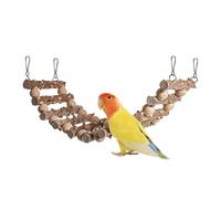 Jubepk Portable Parakeet Toys, Wooden Chewing Climbing Stand, 10 Inches Bird Chew Accessory with Hanging Rope, Natural Cage Ornament with Play Design, Aviary Supplies for Finch African Grey Cockatoo
