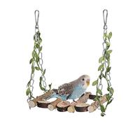 Jubepk Portable Parakeet Toys, Wooden Chewing Climbing Stand, 10 Inches Bird Chew Accessory with Hanging Rope, Natural Cage Ornament with Play Design, Aviary Supplies for Finch African Grey Cockatoo