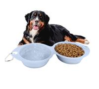 Jubepk Portable Water Bowl Dog, Foldable Double Dish Feeder, 11.81x5.28x1.97 Inches, Pet Treat Container, Travel Friendly Design for Camping, Walking, Hiking, Blue and Pink