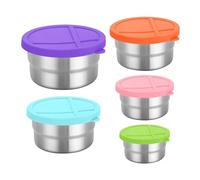 Jubepk Stainless Steel Food Container, Round Nesting Bowls Set, 5-Piece Storage with Lids, Leak-Resistant Design, Space-Saving, Ideal for Kitchen, Picnic, Salad, Camping, School, Travel, Workplace