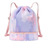 Jubepk Swim Bag, Pool Drawstring Backpack, 17.72x7.09x18.11inch, Multifunctional Sports Bag, Dry-Wet Separation, Water-Resistant, Ideal for Vacation, Swimming, Camping, Pink Purple/Blue