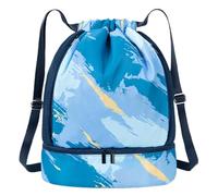 Jubepk Swim Bag, Pool Drawstring Backpack, 17.72x7.09x18.11inch, Multifunctional Sports Bag, Dry-Wet Separation, Water-Resistant, Ideal for Vacation, Swimming, Camping, Pink Purple/Blue