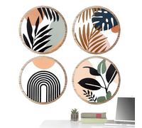 Jubepk Wall Art, 4x Wooden Wall Decor, Aesthetic Minimalist Round Home Decoration, Rustic Artistic Hanging Pieces Set, Natural Style Room Accent, for Bedroom, Farmhouse, Studio, Entryway