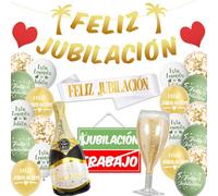 Jubilacion Decoracion, Feliz Jubilacion Guirnalda, Banda, Globos, Regalos, Oro Verde Photocall, We Will Miss You Decoracion Mujer Hombre