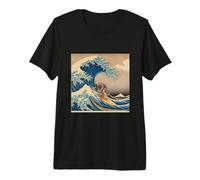 Jubilado Abuelo Surfista surfeando Gran Ola Ukiyo-e Hokusai Camiseta Premium